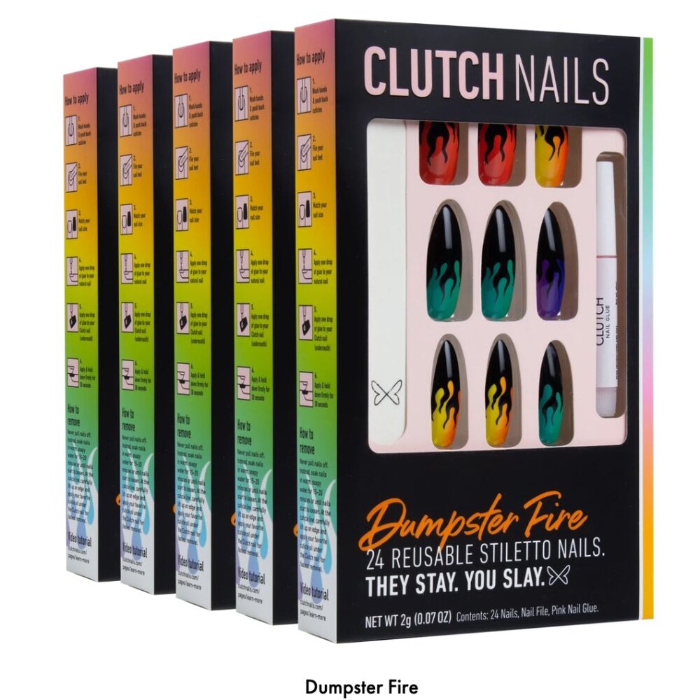 Bundle of 3 CLUTCH NAILS Dumpster Fire | Nails On Fire | Press On Nails